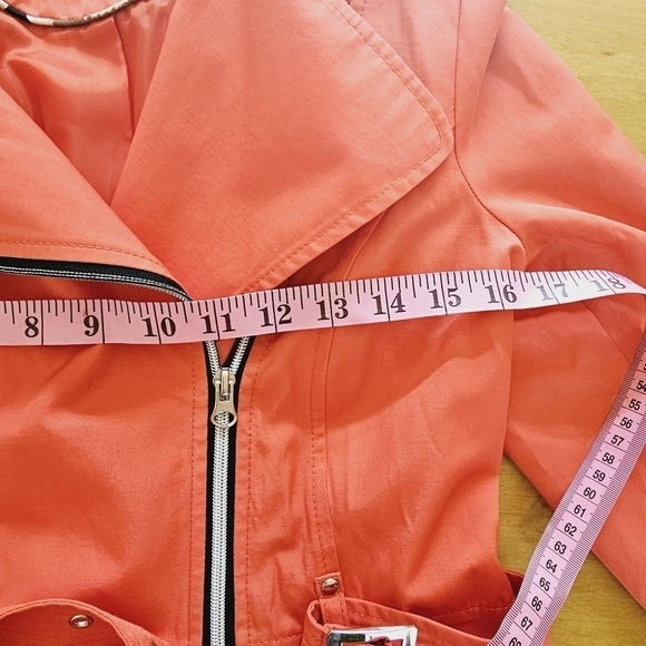 Black Rivet Belted Rain Trench Zip Coat Watermelon Size M - Picture 11 of 15